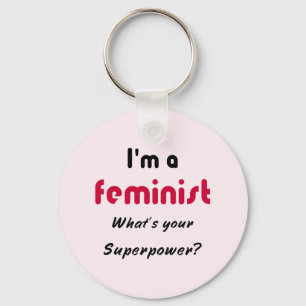 Feminist super power quote pink key ring