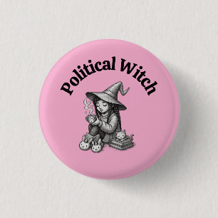 Feminist Witch Anti Trump Political Whimsical Pink 3 Cm Round Badge