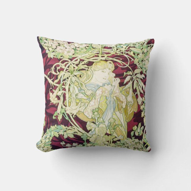 Femme à marguerite - Mucha daisy textile repro Cushion (Front)