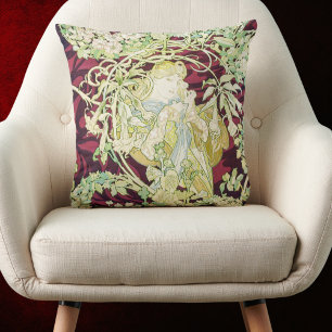 Femme à marguerite - Mucha daisy textile repro Cushion