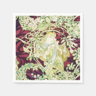 Femme à marguerite - Mucha daisy textile repro Napkin