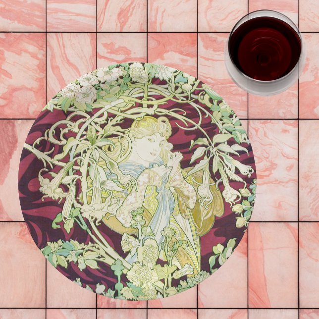 Femme à marguerite - Mucha daisy textile repro Paper Plate (Creator Uploaded)