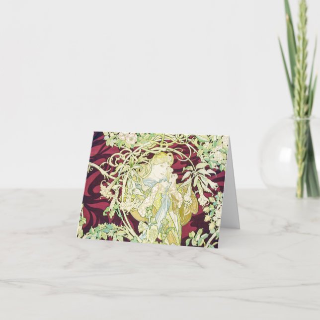 Femme à marguerite - Mucha textile repro Christmas Holiday Card (Front)