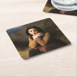 Femme Mignonne of Young Woman by Bouguereau Square Paper Coaster