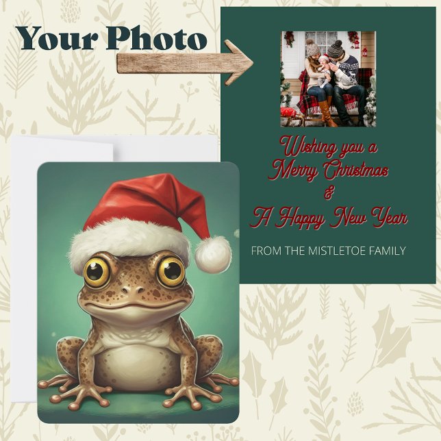 Fen-Whisperer | Whimsical Frog Christmas Holiday Card (Pond dreamers vigil cottagecore christmas whimsical santa hat frog storybook christmas holiday card)