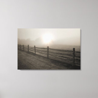 Fence and Sunburst Through Fog near Sharon Canvas Print