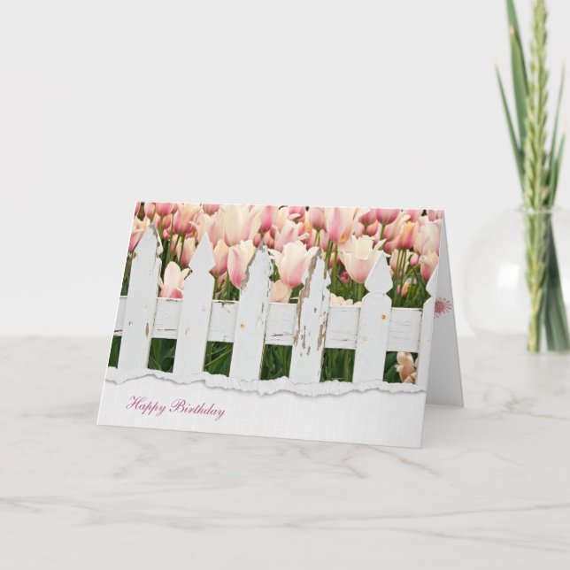 fence and tulips birthday card (Front)