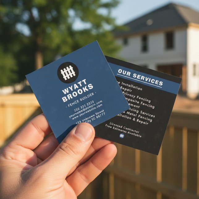 Fence Builder & Fencing Repair Professional Square Business Card (Creator Uploaded)