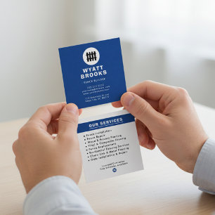 Fence Builder Professional Navy Blue & White Square Business Card