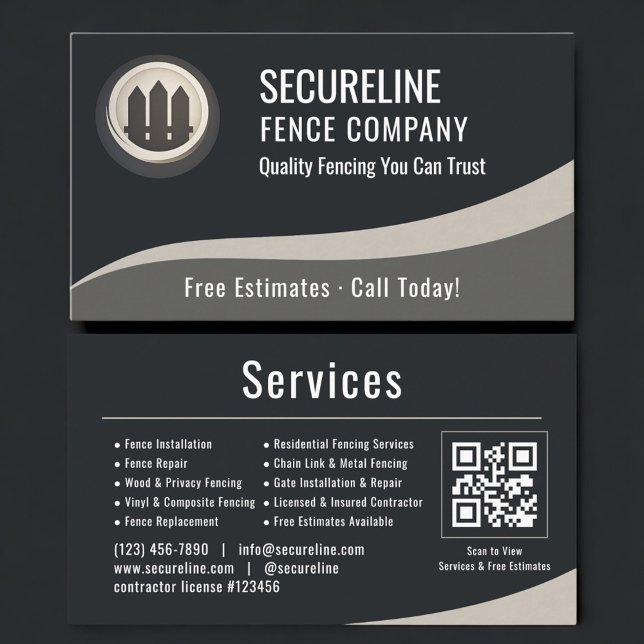 Fence Builder QR Code Professional Business Card (Creator Uploaded)
