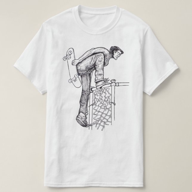 Fence Climber Skateboarder T-Shirt (Design Front)