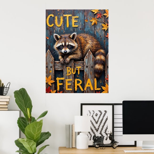 Fence Line Bandit: A Racoon's Autumn Visit Poster (Home Office)