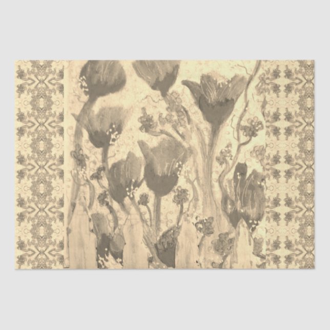 Fenced Flowers Sepia Tissue Paper (Front)