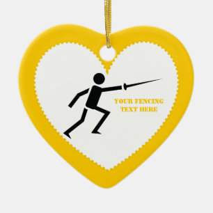 Fencer black silhouette with sword fencing custom ceramic tree decoration