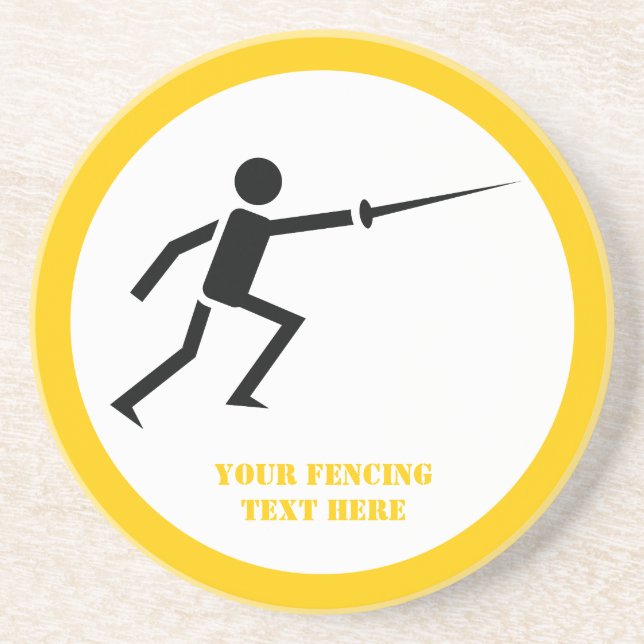 Fencer black silhouette with sword fencing custom coaster (Front)