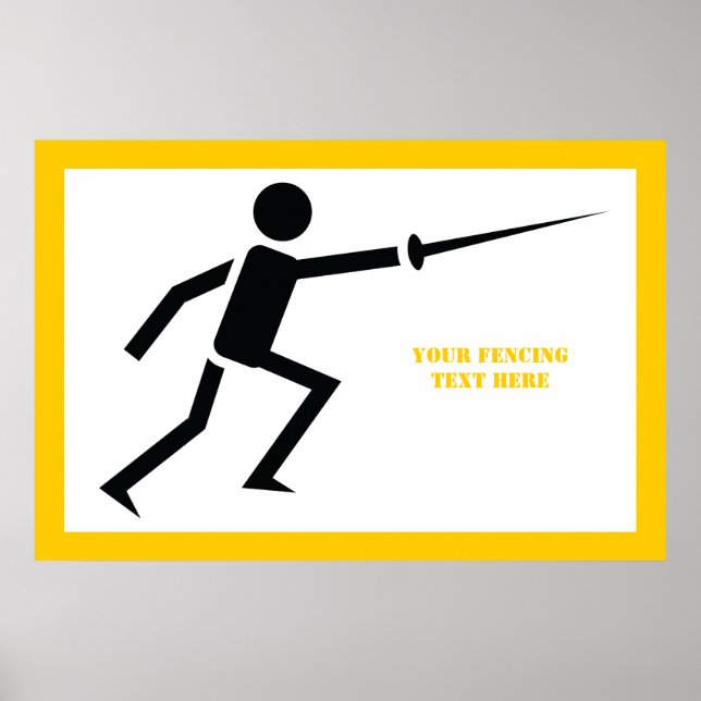 Fencer black silhouette with sword fencing custom poster (Front)