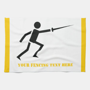 Fencer black silhouette with sword fencing custom tea towel