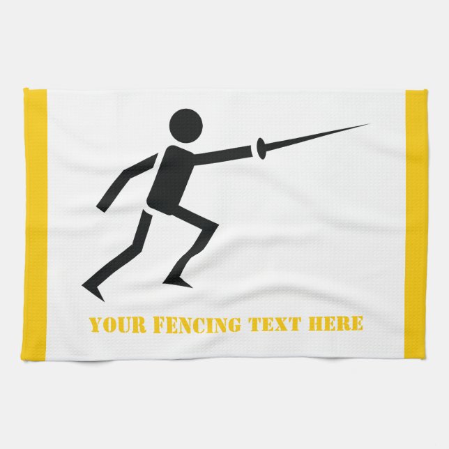 Fencer black silhouette with sword fencing custom tea towel (Horizontal)