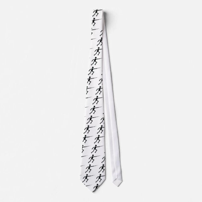 Fencer black silhouette with sword fencing custom tie (Front)