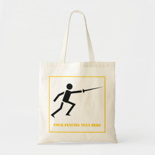 Fencer black silhouette with sword fencing custom tote bag