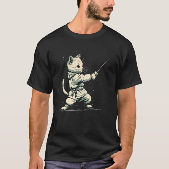 Fencer Cat on Fencing T-Shirt (Front)