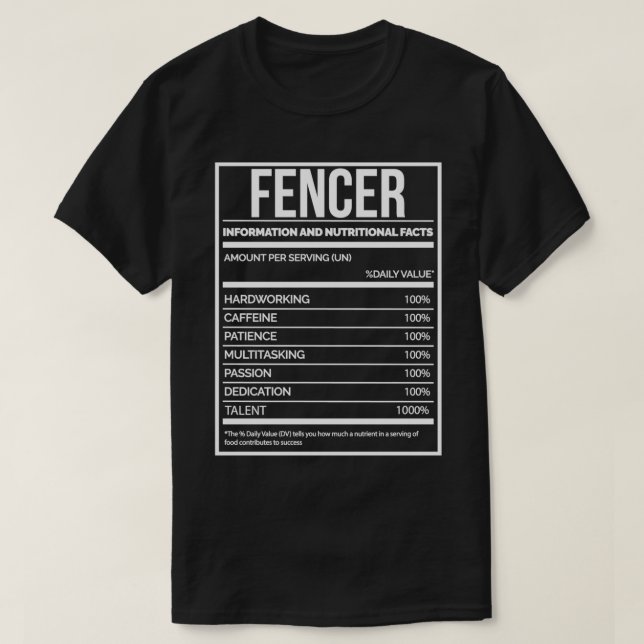 Fencer Funny Fencing Nutrition Label for Women T-Shirt (Design Front)