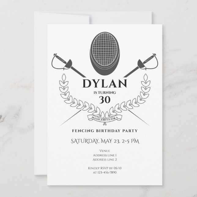 Fencing Birthday Party Foil Épée Sabre Tournament Invitation (Front)