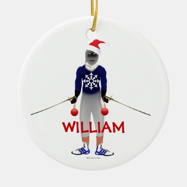 Fencing Christmas Custom Ceramic Tree Decoration (Front)
