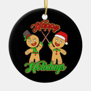 Fencing Christmas Gingerbread Men Holiday Xmas Ceramic Tree Decoration