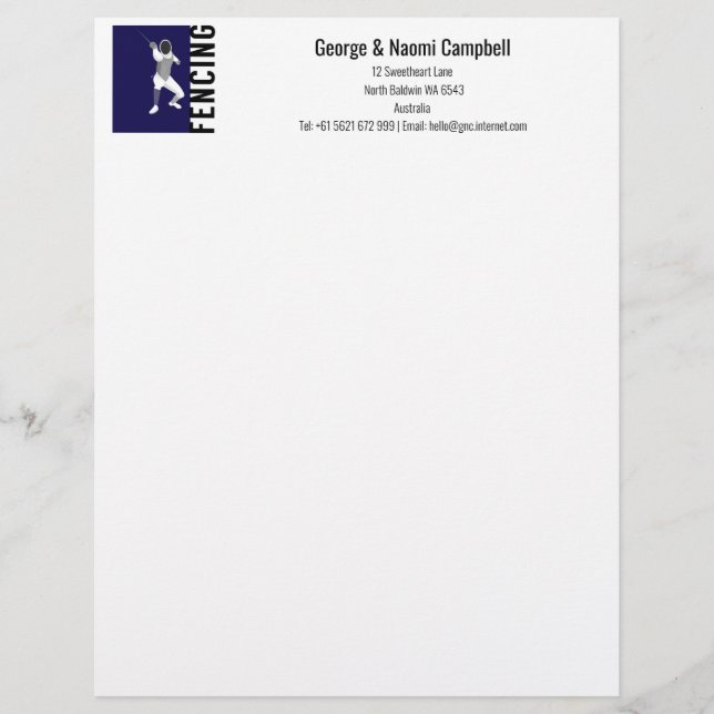 Fencing Custom Letterhead (Front)