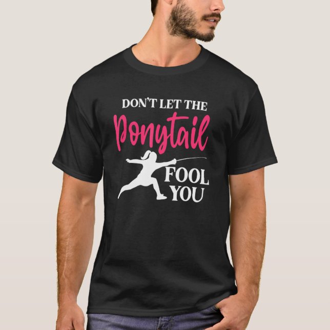 Fencing Fencer Girl Fence Mask Long Sword Duel Fig T-Shirt (Front)