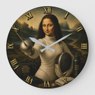 Fencing Funny Mona Lisa Large Clock