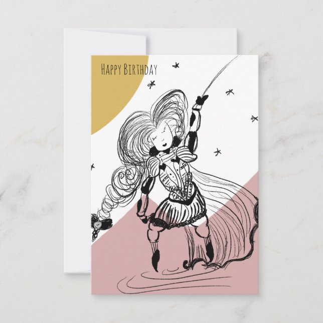 Fencing Girl Doodle Illustration Mediaeval Birthda Card (Front)