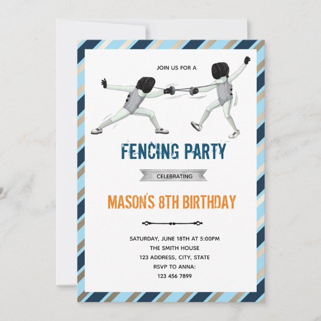 Fencing party theme birthday invitation (Front)