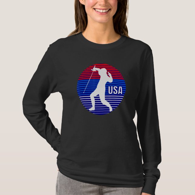 Fencing Retro Sunset Usa Fencer T-Shirt (Front)