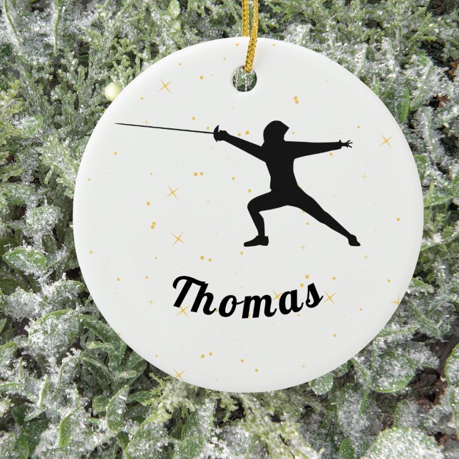 Fencing Silhouette Fencer Fence Sword& Custom Name Ceramic Tree Decoration (Creator Uploaded)
