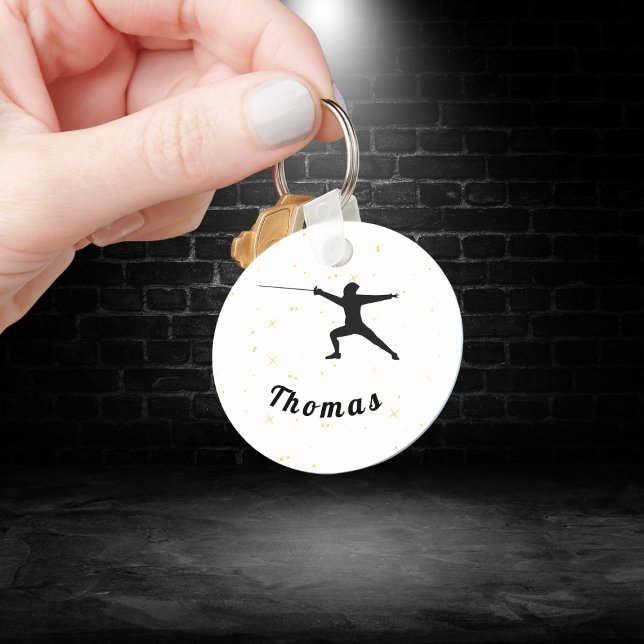 Fencing Silhouette Fencer Fence Sword& Custom Name Key Ring (Creator Uploaded)