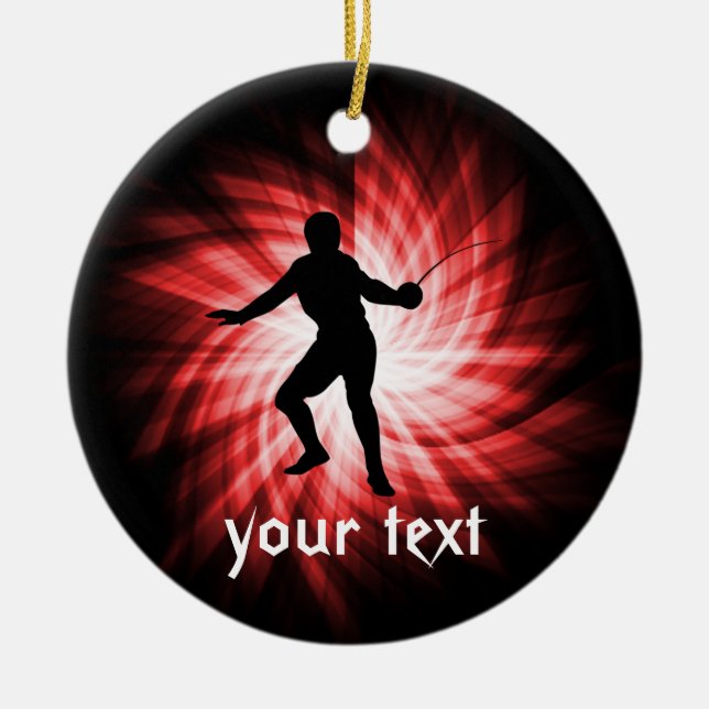 Fencing Silhouette; Red Ceramic Tree Decoration (Front)