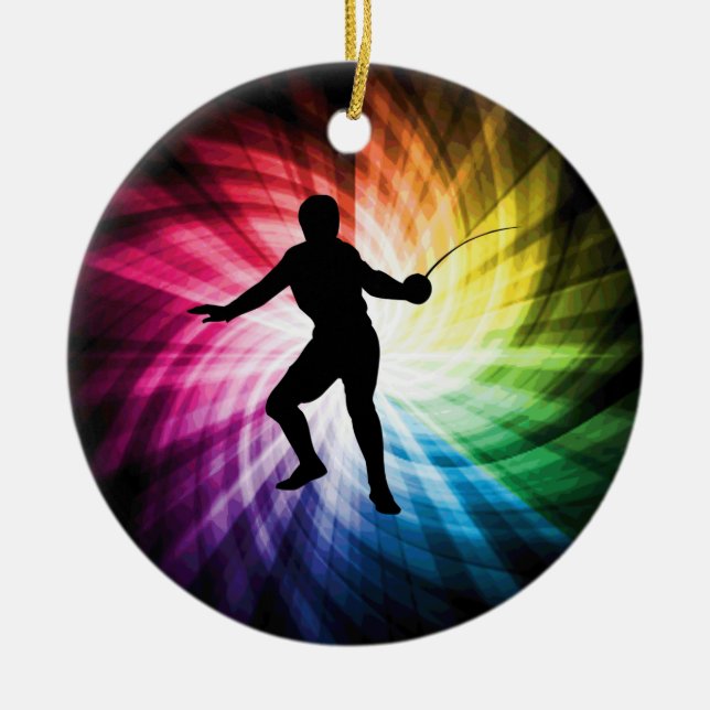 Fencing Silhouette; Spectrum Ceramic Tree Decoration (Front)