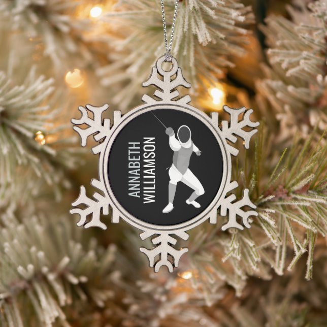 Fencing Snowflake Pewter Christmas Ornament (Tree)