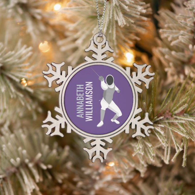 Fencing Snowflake Pewter Christmas Ornament (Tree)
