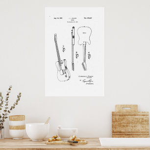 Fender telecaster guitar vintage patent wall art