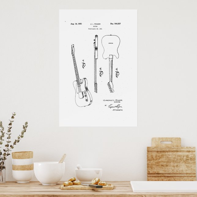 Fender telecaster guitar vintage patent wall art (Kitchen)