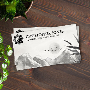 Feng Shui Bagua / Pakua Lotus Watercolor landscape Business Card