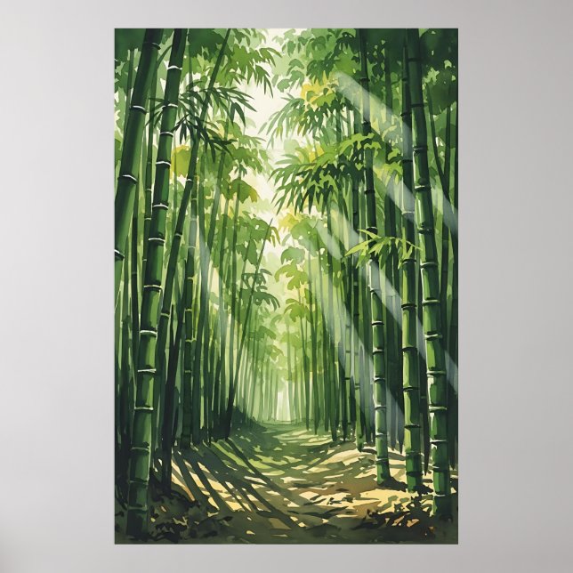 Feng Shui Bamboo Watercolor Painting Poster (Front)
