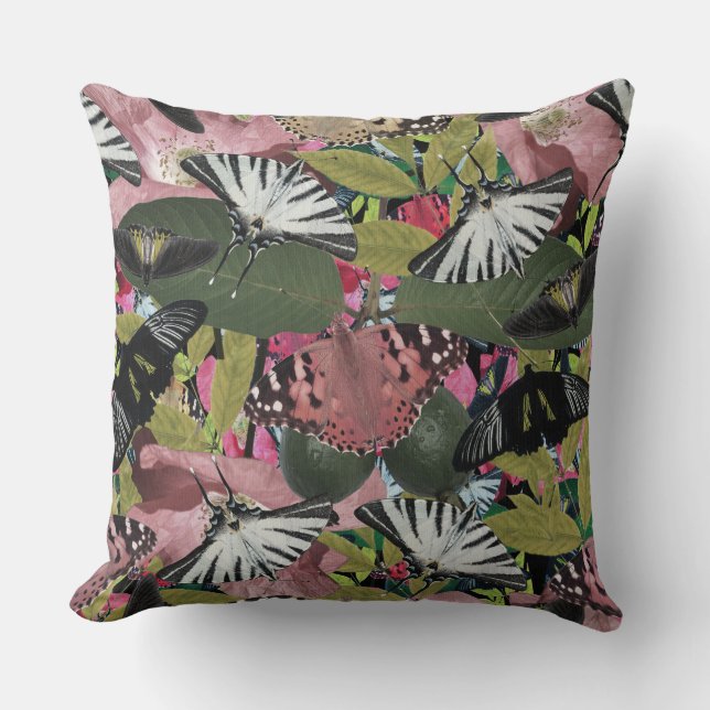 Feng Shui Butterflies Floral Tropical Pattern Cushion (Front)