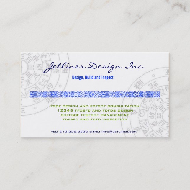 Feng-Shui,  Interior design Consulting Inc. Business Card (Front)