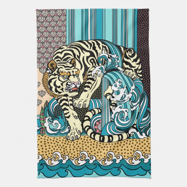 Feng Shui White Tiger Kitchen Towel (Vertical)