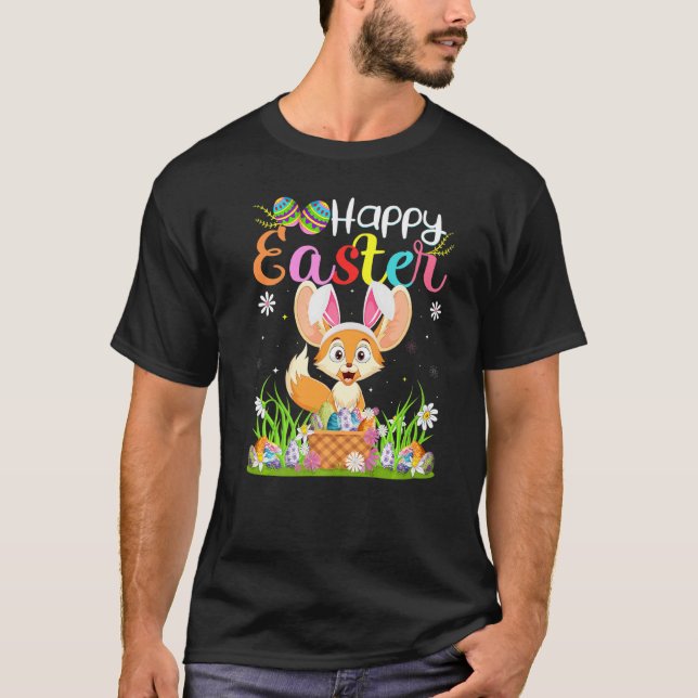 Fennec Fox Bunny Egg Hunting  Fennec Fox Happy Eas T-Shirt (Front)