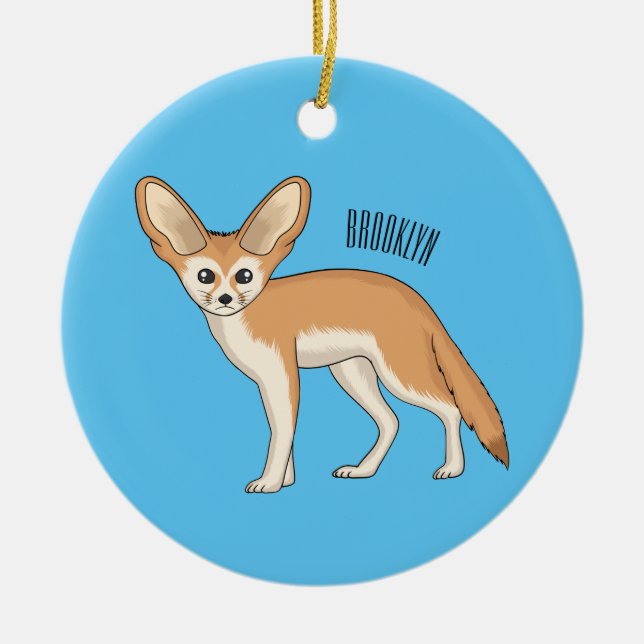 Fennec fox cartoon illustration  ceramic tree decoration (Front)
